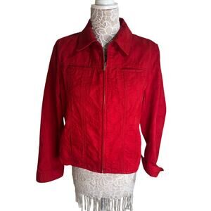 Jones New York Red Embroidered Zip Up Jacket- Womens Size large- EUC